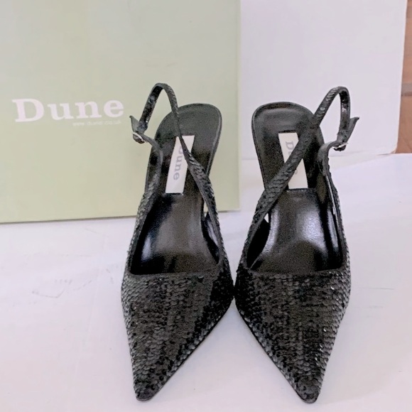 English Dune brand stunning black sequined slingback evening shoes point toe 40 - Picture 4 of 10